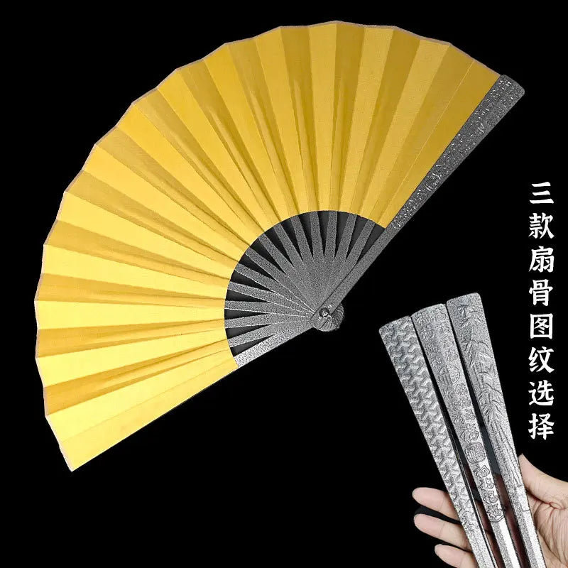 Metal Kung Fu Folding Fan Silk Cloth Fan Surface Tungsten Steel Alloy Self-defense Kung Fu Fan
