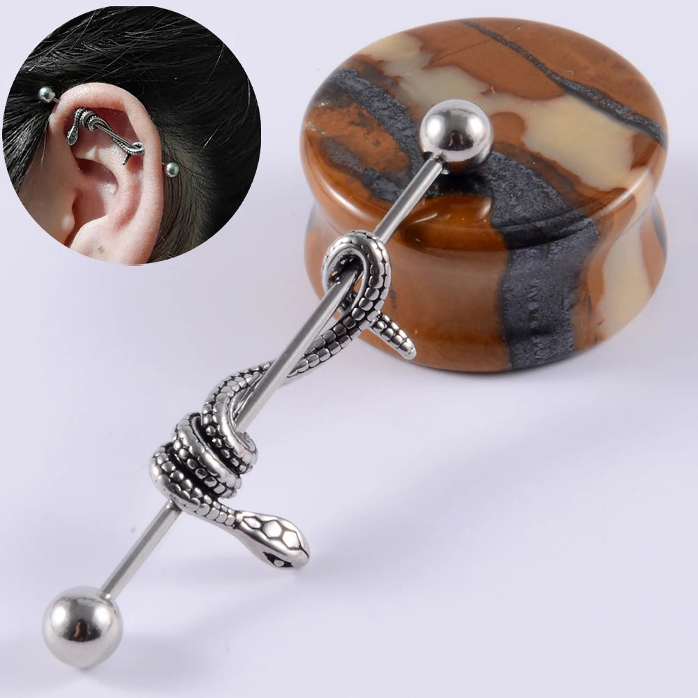 1Pcs Surgical Steel Punk Snake Industrial Barbell Ring Arrow Cone Straight Barbell Ring Cartilage Earring Helix Body Jewelry