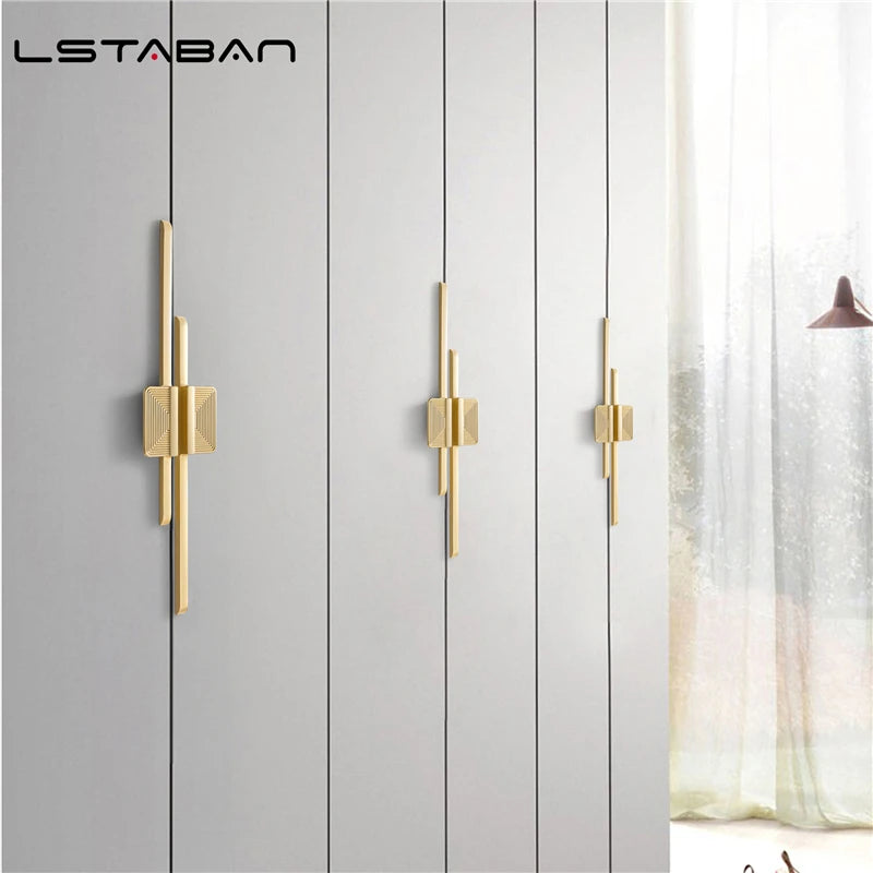 Copper Brushed Cabinet Pulls Zinc Alloy Cupboard Hhandle Furniture Wardrobe Knobs Kitchen Gold Cabinet Handles Hardware