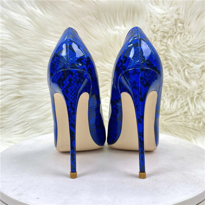 New snake skin patent leather pattern sexy high-heeled shoes 12CM thin heel shallow mouth fashion single shoes office pumps