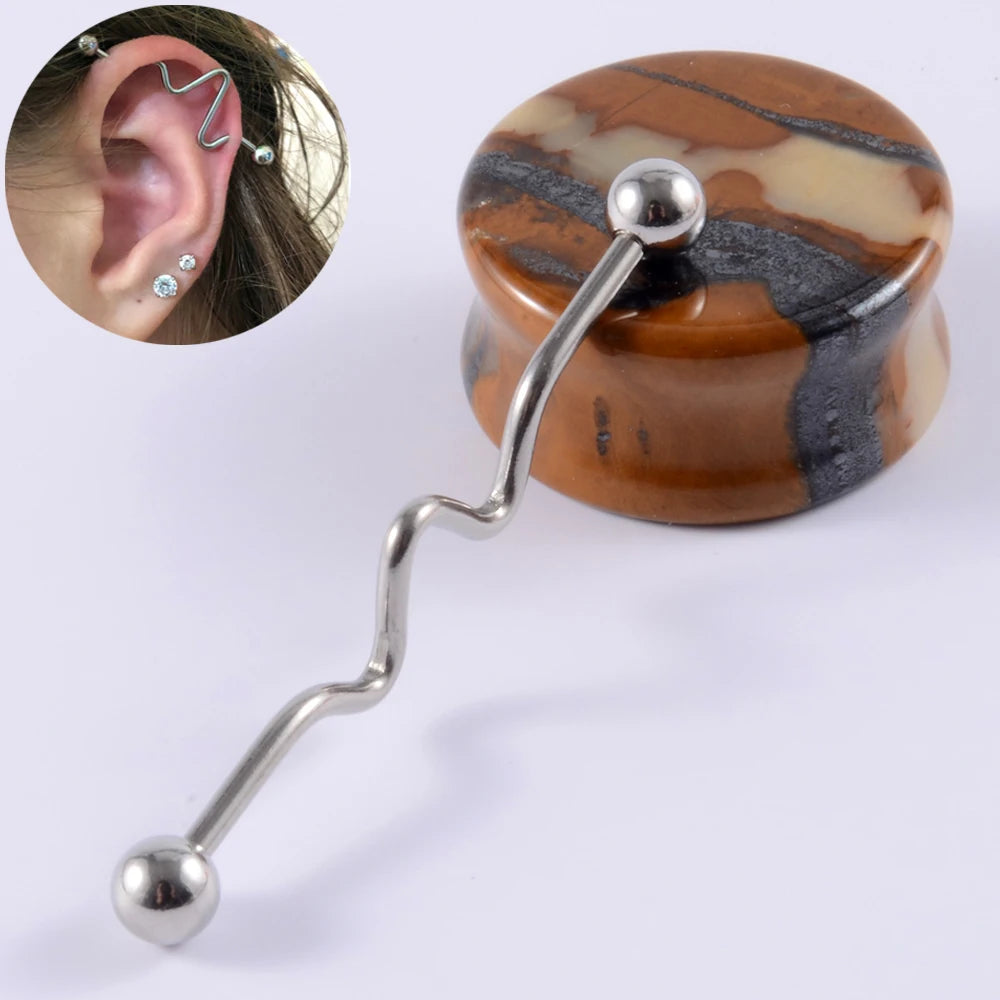 1Pcs Surgical Steel Punk Snake Industrial Barbell Ring Arrow Cone Straight Barbell Ring Cartilage Earring Helix Body Jewelry