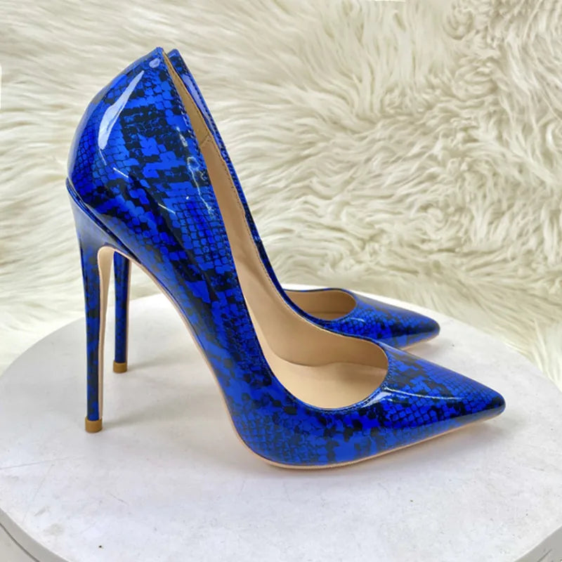 New snake skin patent leather pattern sexy high-heeled shoes 12CM thin heel shallow mouth fashion single shoes office pumps