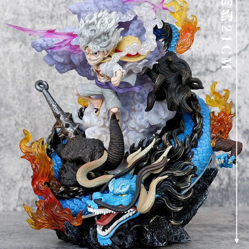 One Piece 21cm Luffy VS Kaidou Figure Gear5 Nika Q Version With Light Model Ornaments Anime Cool Doll Gifts Collect Toys