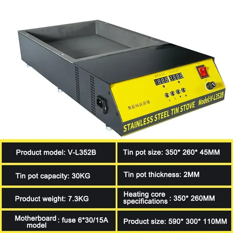 110V/220V Tin Melting Pot Solder Tin Pot Tin Melting Furnace Thermoregulation Soldering Desoldering Bath 30~400 Degree Ajustable
