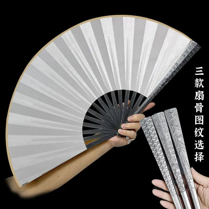 Metal Kung Fu Folding Fan Silk Cloth Fan Surface Tungsten Steel Alloy Self-defense Kung Fu Fan