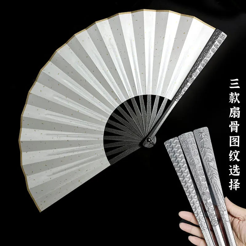 Metal Kung Fu Folding Fan Silk Cloth Fan Surface Tungsten Steel Alloy Self-defense Kung Fu Fan