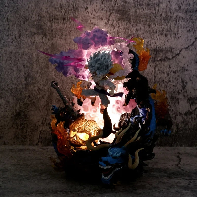 One Piece 21cm Luffy VS Kaidou Figure Gear5 Nika Q Version With Light Model Ornaments Anime Cool Doll Gifts Collect Toys