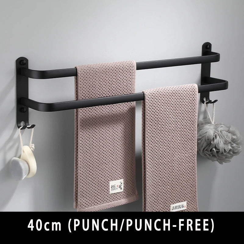 3 Tier Towel Rack with Hook Space Aluminum Towel Holder Storage Organizer Wall Mounted for Bathroom Kitchen Hotel Black