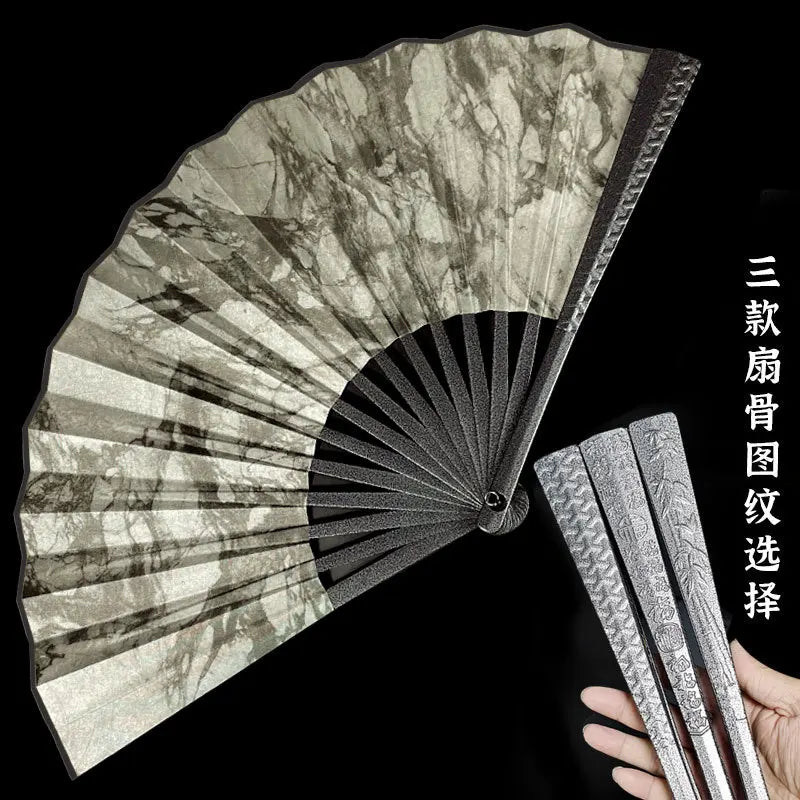 Metal Kung Fu Folding Fan Silk Cloth Fan Surface Tungsten Steel Alloy Self-defense Kung Fu Fan