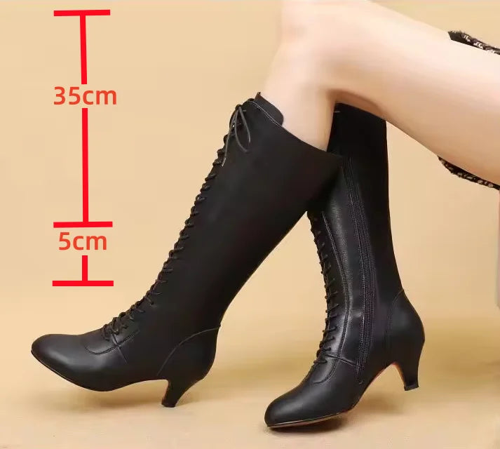 Leather Latin Dance Shoes Long Boots Female Dance Shoes Adult Girls Ballroom Tango Latin Shoes Dancing Boots A167