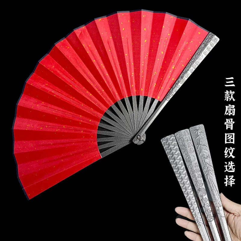 Metal Kung Fu Folding Fan Silk Cloth Fan Surface Tungsten Steel Alloy Self-defense Kung Fu Fan