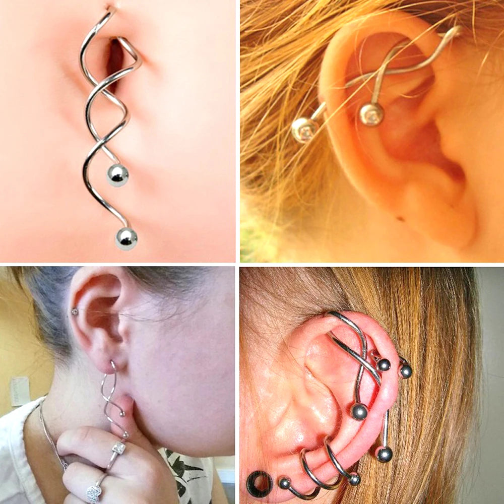 1Pcs Surgical Steel Punk Snake Industrial Barbell Ring Arrow Cone Straight Barbell Ring Cartilage Earring Helix Body Jewelry