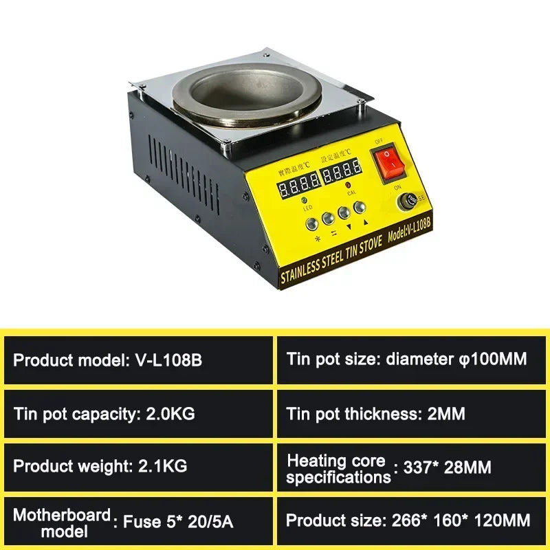 110V/220V Tin Melting Pot Solder Tin Pot Tin Melting Furnace Thermoregulation Soldering Desoldering Bath 30~400 Degree Ajustable