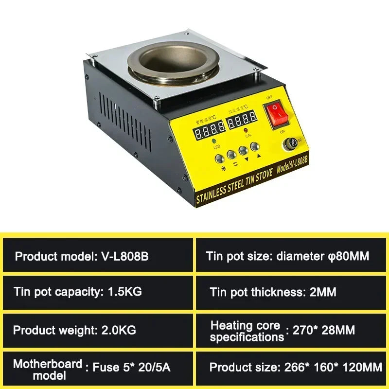110V/220V Tin Melting Pot Solder Tin Pot Tin Melting Furnace Thermoregulation Soldering Desoldering Bath 30~400 Degree Ajustable