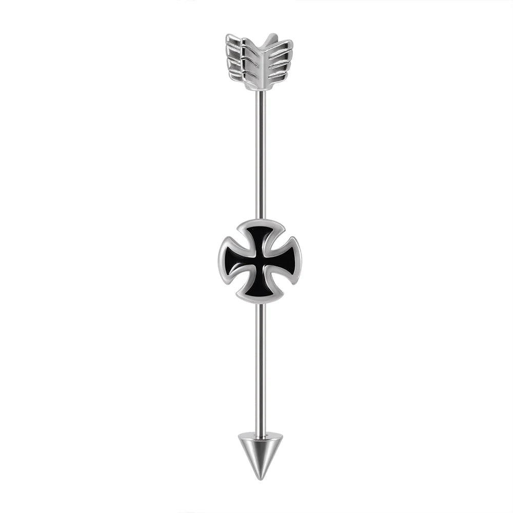1Pcs Surgical Steel Punk Snake Industrial Barbell Ring Arrow Cone Straight Barbell Ring Cartilage Earring Helix Body Jewelry