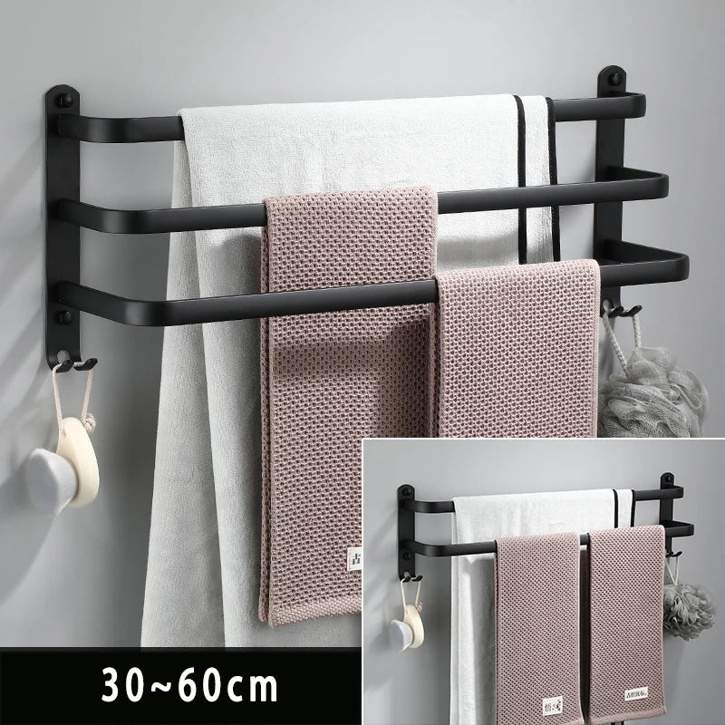3 Tier Towel Rack with Hook Space Aluminum Towel Holder Storage Organizer Wall Mounted for Bathroom Kitchen Hotel Black