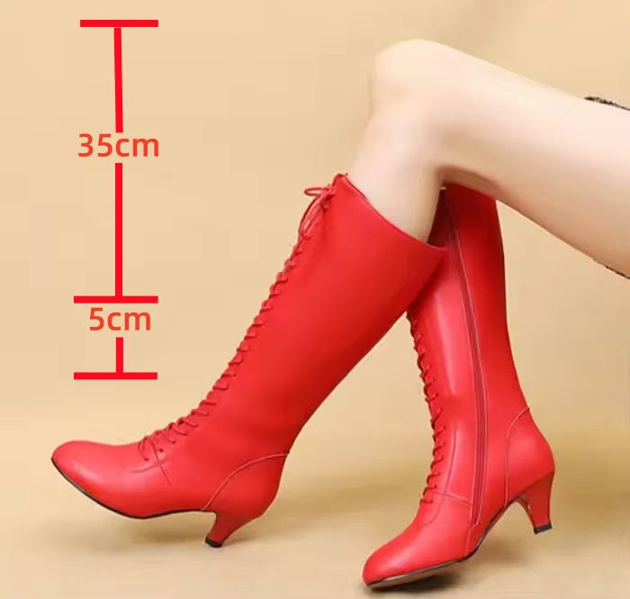 Leather Latin Dance Shoes Long Boots Female Dance Shoes Adult Girls Ballroom Tango Latin Shoes Dancing Boots A167