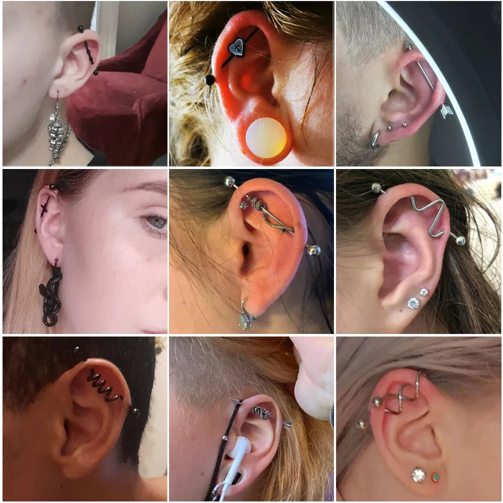 1Pcs Surgical Steel Punk Snake Industrial Barbell Ring Arrow Cone Straight Barbell Ring Cartilage Earring Helix Body Jewelry