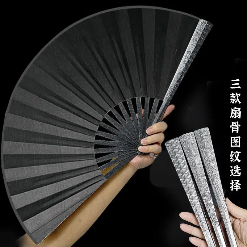 Metal Kung Fu Folding Fan Silk Cloth Fan Surface Tungsten Steel Alloy Self-defense Kung Fu Fan
