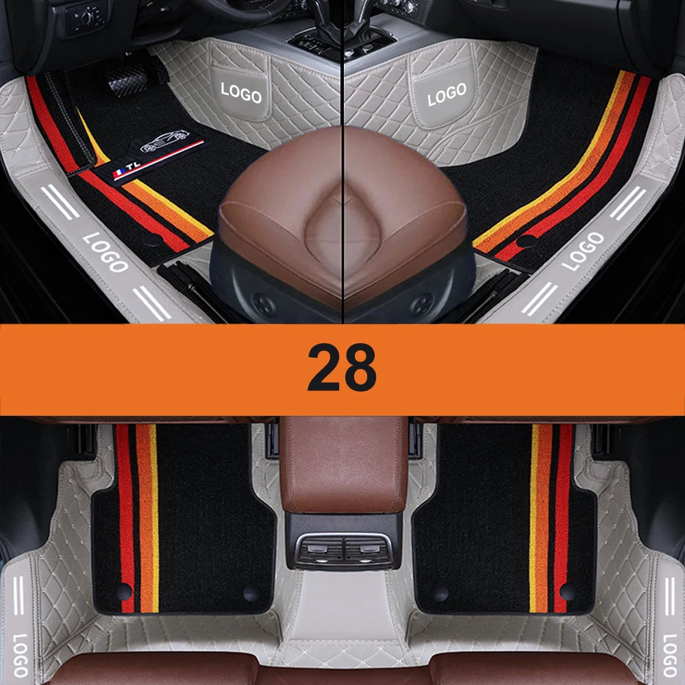 Double Car Floor Mats For Kia Stinger 2018-2022 Leather Chenille Car Mat Full Set Interior Accessories Custom Logo Carpet