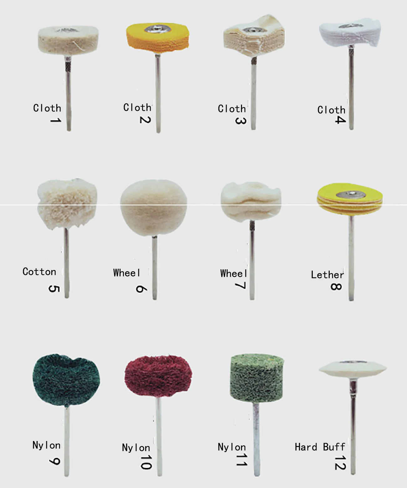 100pcs Rotary Polish Kit for Jewelry Polish Cotton/Leather/Nylon/Wool Polish Buff Wheel with 2.35mm Shank Rotary Accessory