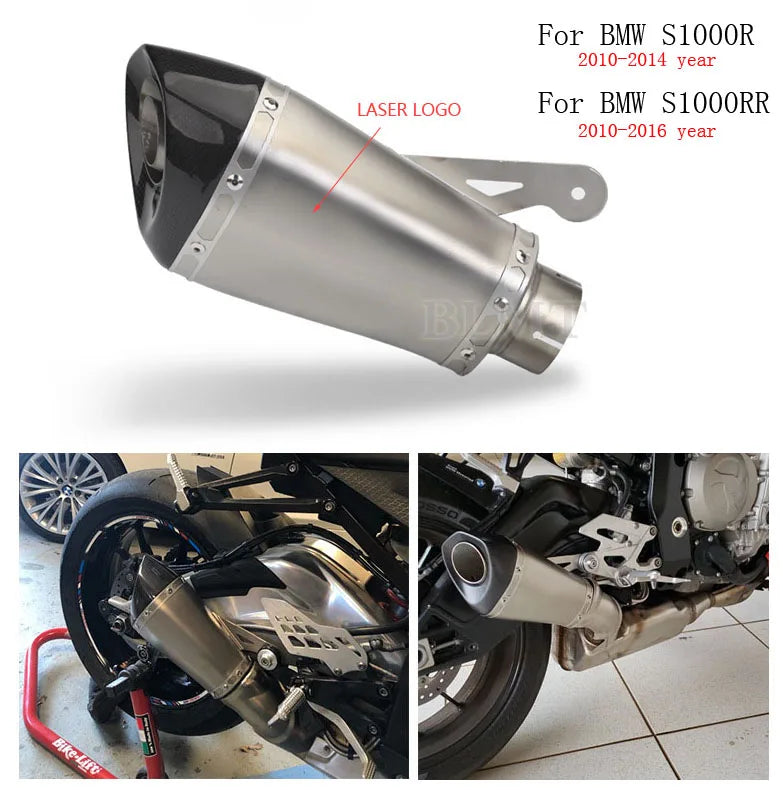 60MM Motorcycle Exhaust Pipe System Muffler Moto Escape Laser Removable DB Killer For BMW S1000 S1000R S1000RR Slip On