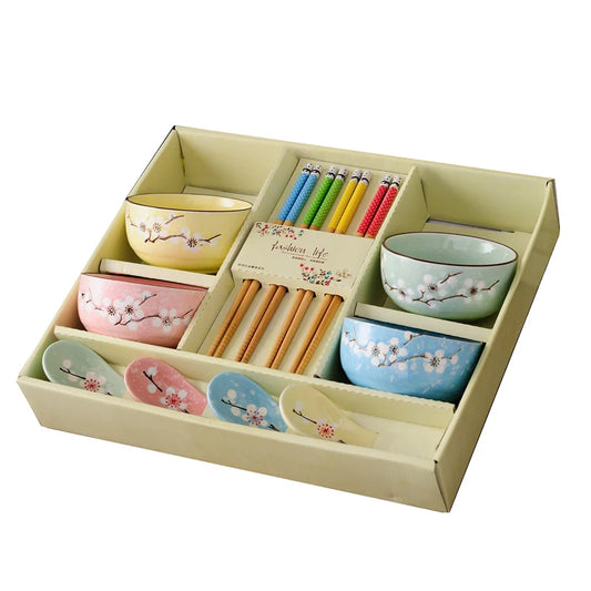 Creative ceramic bowl household tableware  4 bowls chinese gift dinnerware set tableware gift boxes wedding
