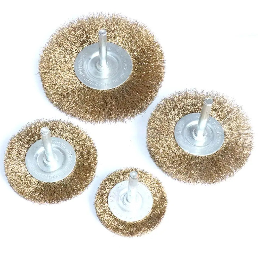 4pcs 2inch/3"/4" Brass coated Wire Wheel brush for Drill shank 1/4" For removing paint Derust and cleaning