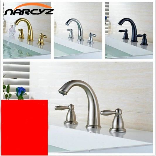 Nordic Style Basin Faucet Golden Plate 3 Hole Bathroom Sink Faucet Deck Mounted Cold Hot Vintage Sink Faucet Mixer Tap 8207