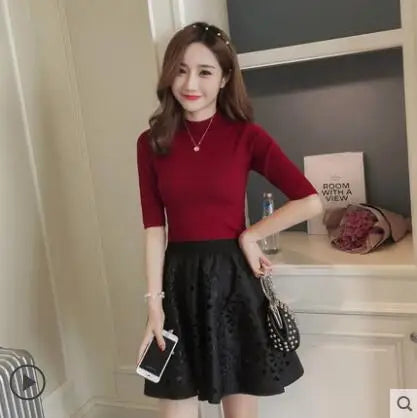 2020 Newest Women's Cashmere Turtleneck Short Sleeve Knitted Pullover Tee Base Sweater Women Jumper Sexy Turtleneck Tops