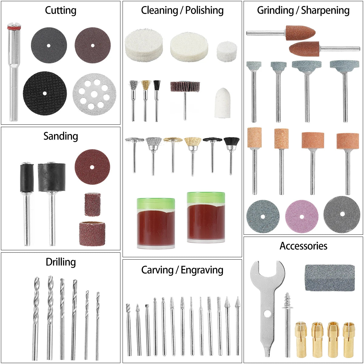 302Pcs Abrasive Rotary Tool Accessories Set Electric Mini Drill Bit Kit Sanding Polishing Cutting Engraving Heads For Dremel