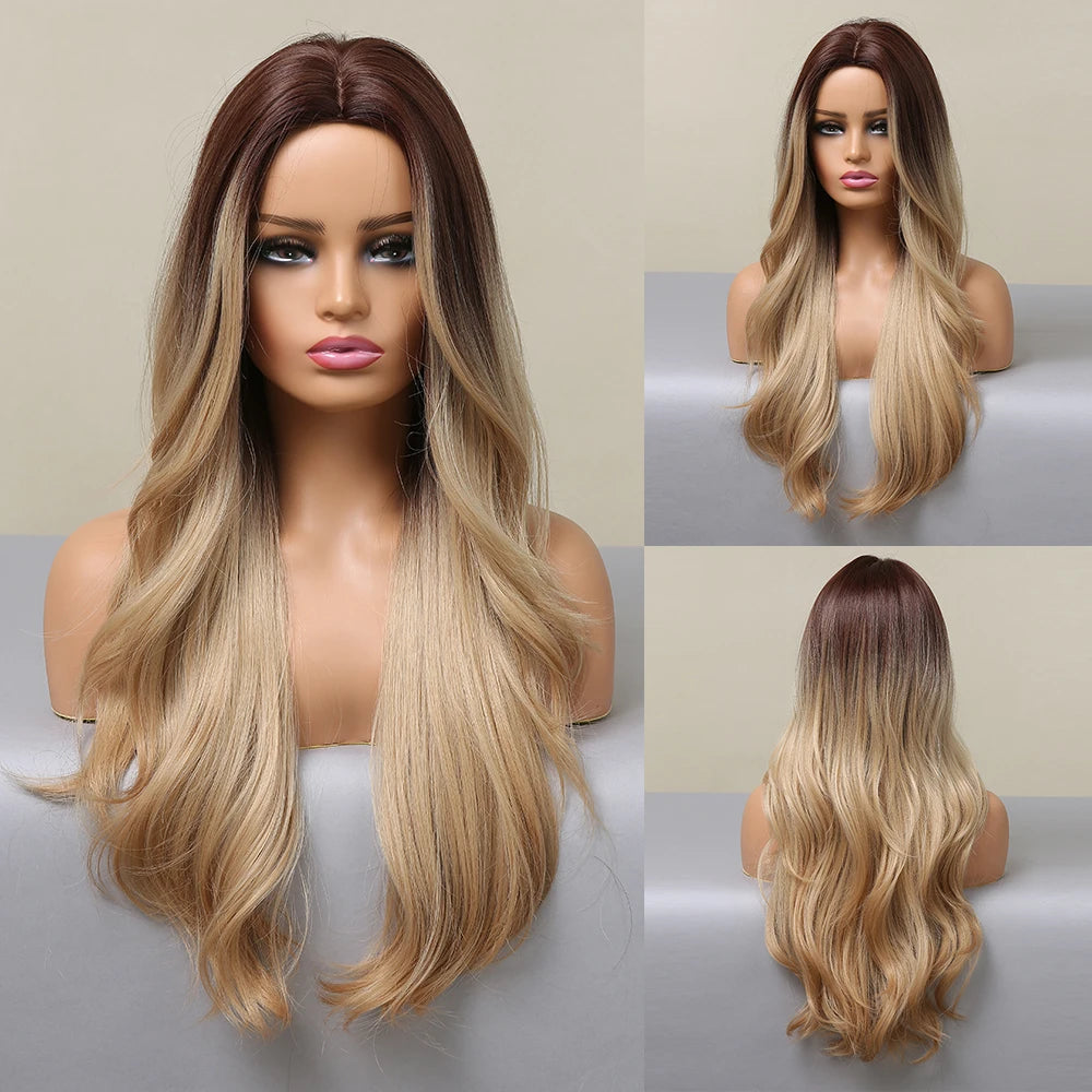 Red Brown Copper Ginger Long Wavy Synthetic Hair Wigs for Black Women Body Wave Ombre Wig Cosplay Natural Heat Resistant Wig