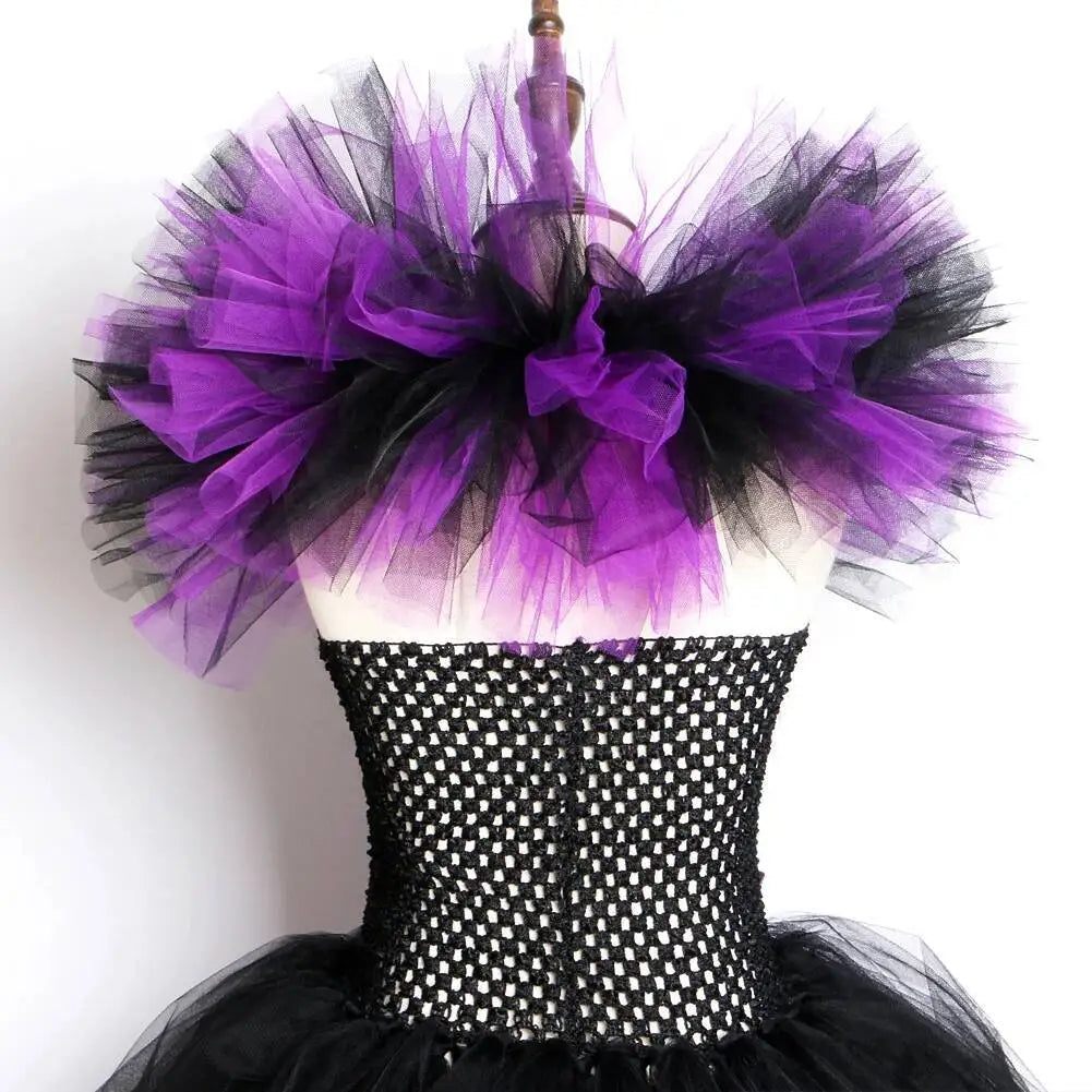 Horns Wings Costume Girls Princess Tutu Dress Devil Halloween Costumes for Kids Evil Queen Children Cosplay Dresses