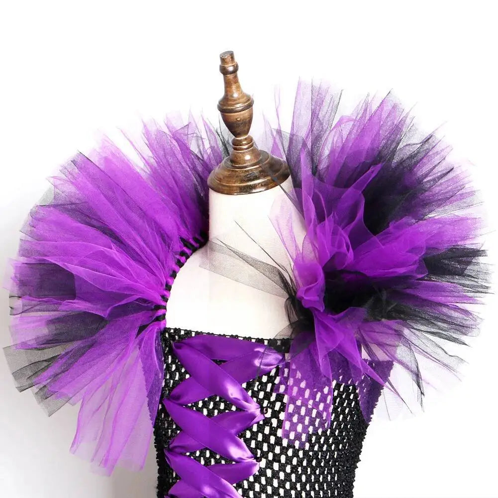 Horns Wings Costume Girls Princess Tutu Dress Devil Halloween Costumes for Kids Evil Queen Children Cosplay Dresses