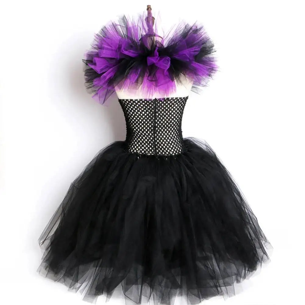 Horns Wings Costume Girls Princess Tutu Dress Devil Halloween Costumes for Kids Evil Queen Children Cosplay Dresses