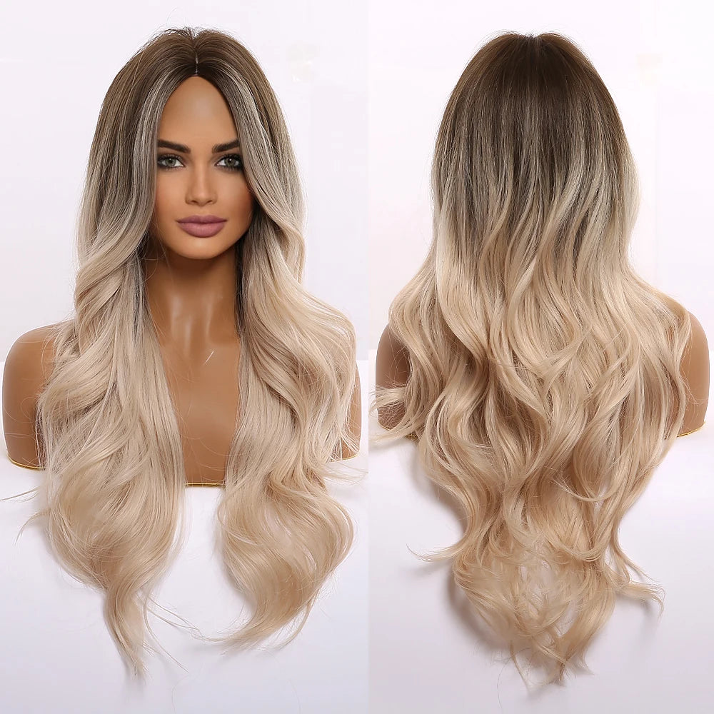 Red Brown Copper Ginger Long Wavy Synthetic Hair Wigs for Black Women Body Wave Ombre Wig Cosplay Natural Heat Resistant Wig