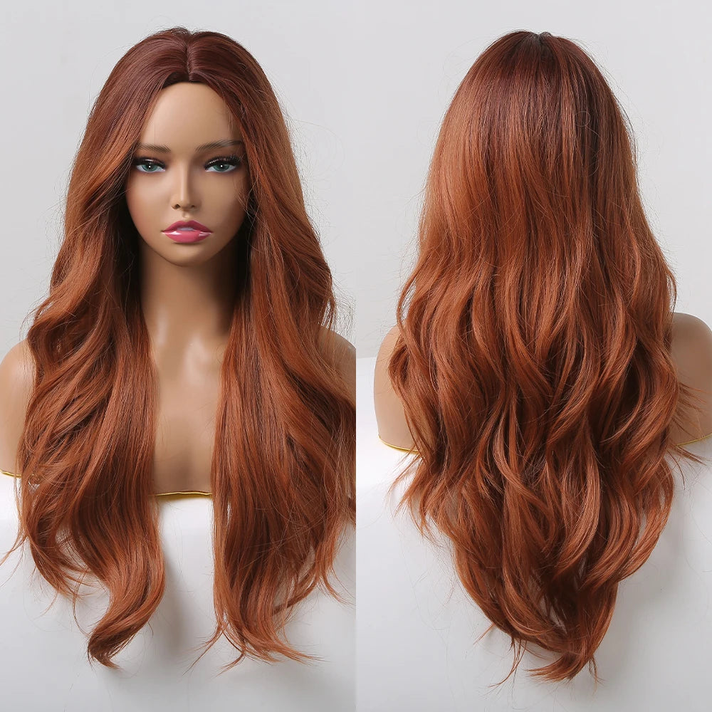 Red Brown Copper Ginger Long Wavy Synthetic Hair Wigs for Black Women Body Wave Ombre Wig Cosplay Natural Heat Resistant Wig