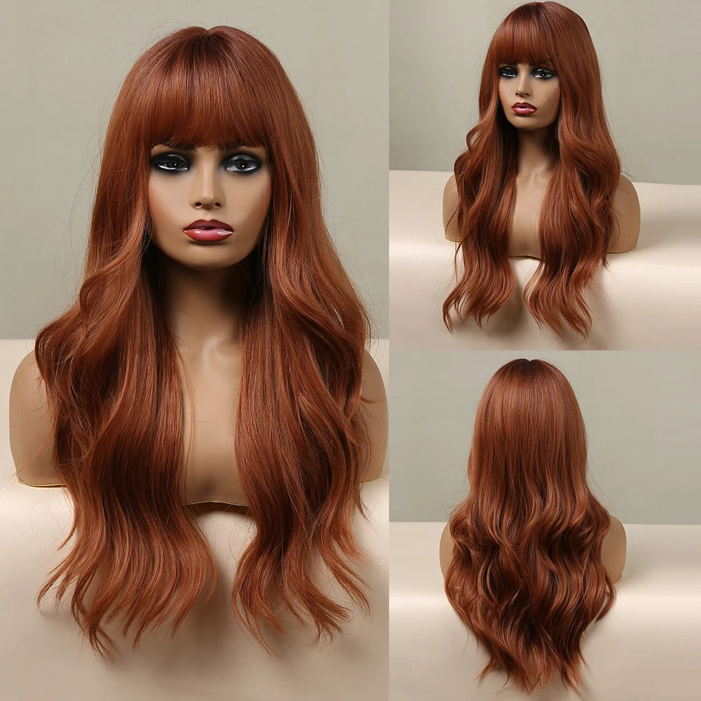 Red Brown Copper Ginger Long Wavy Synthetic Hair Wigs for Black Women Body Wave Ombre Wig Cosplay Natural Heat Resistant Wig