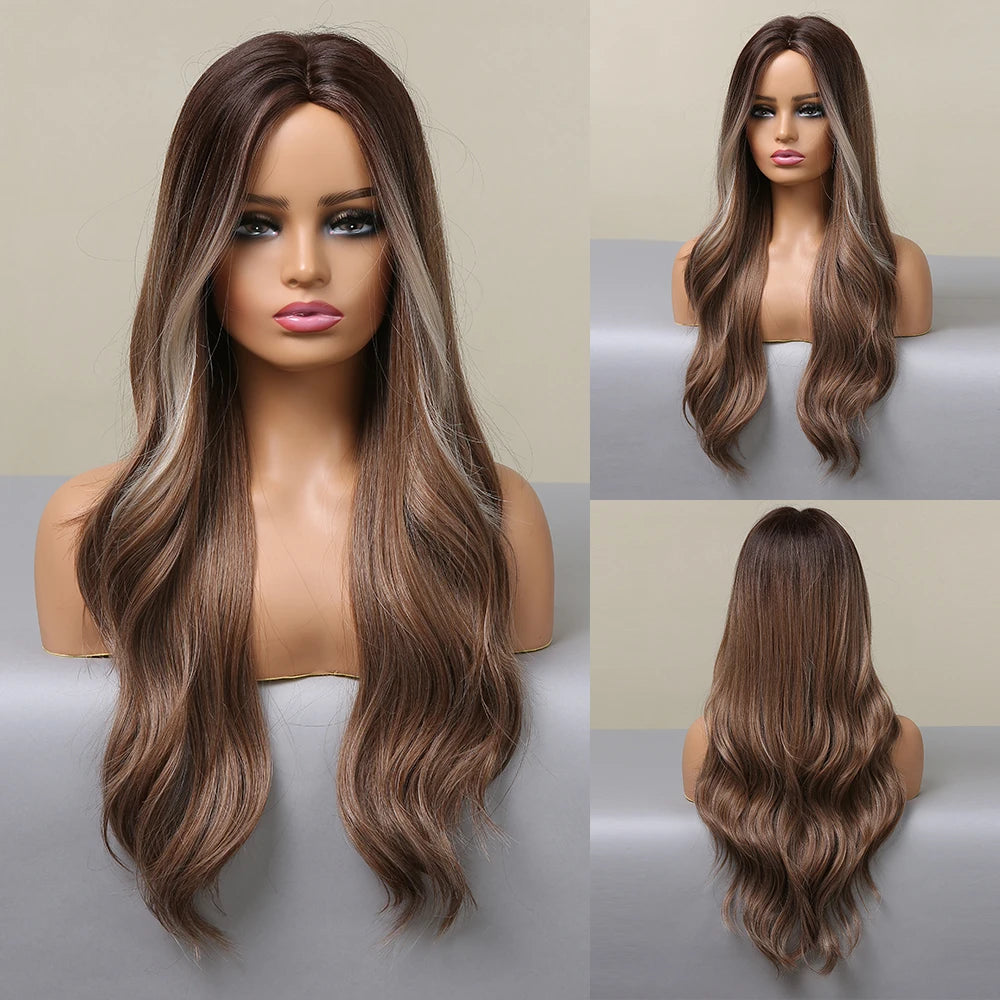 Red Brown Copper Ginger Long Wavy Synthetic Hair Wigs for Black Women Body Wave Ombre Wig Cosplay Natural Heat Resistant Wig
