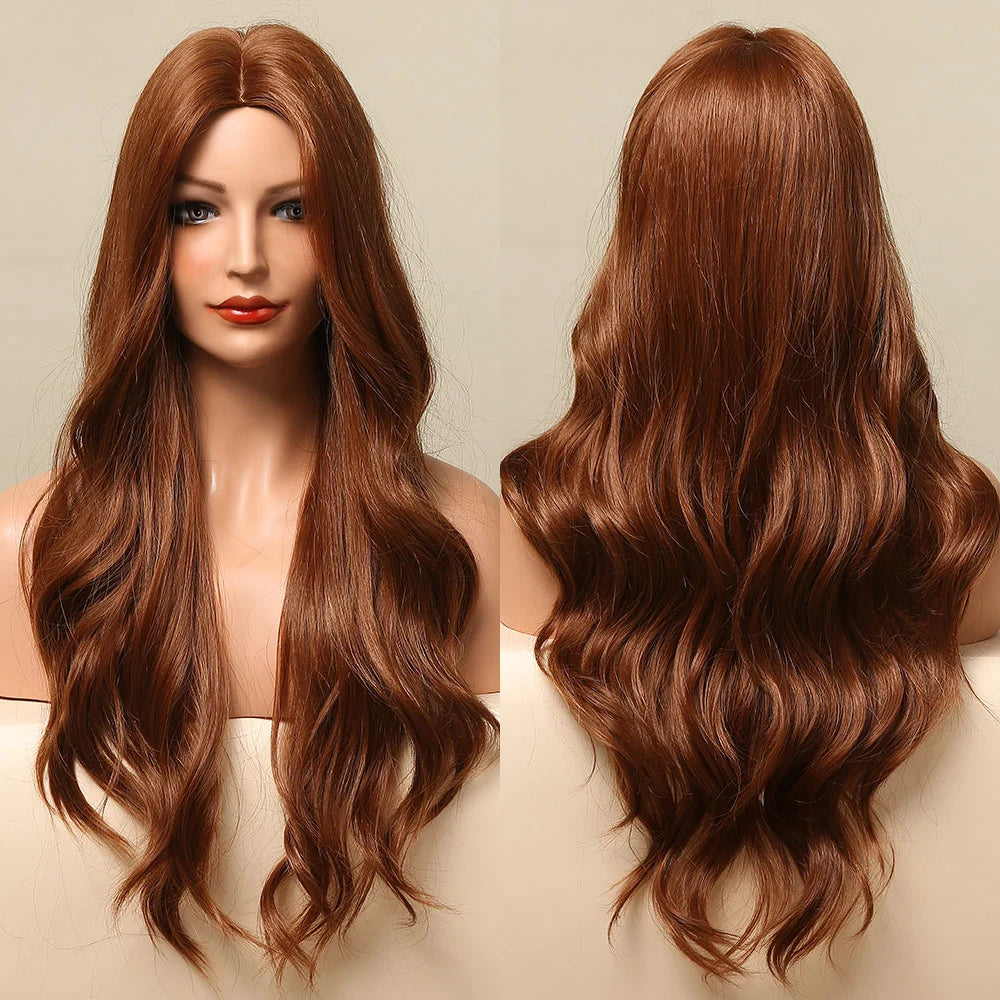 Red Brown Copper Ginger Long Wavy Synthetic Hair Wigs for Black Women Body Wave Ombre Wig Cosplay Natural Heat Resistant Wig