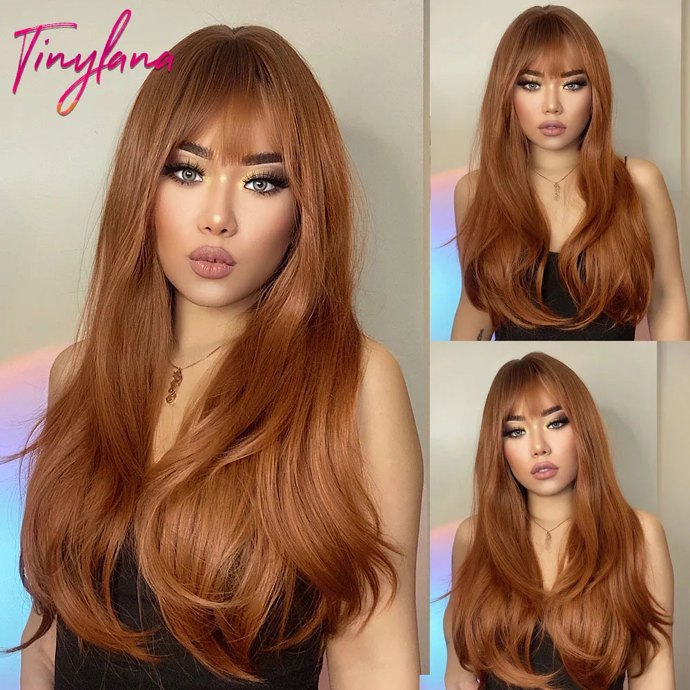 Red Brown Copper Ginger Long Wavy Synthetic Hair Wigs for Black Women Body Wave Ombre Wig Cosplay Natural Heat Resistant Wig