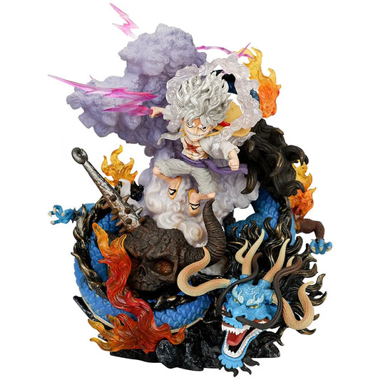 One Piece 21cm Luffy VS Kaidou Figure Gear5 Nika Q Version With Light Model Ornaments Anime Cool Doll Gifts Collect Toys