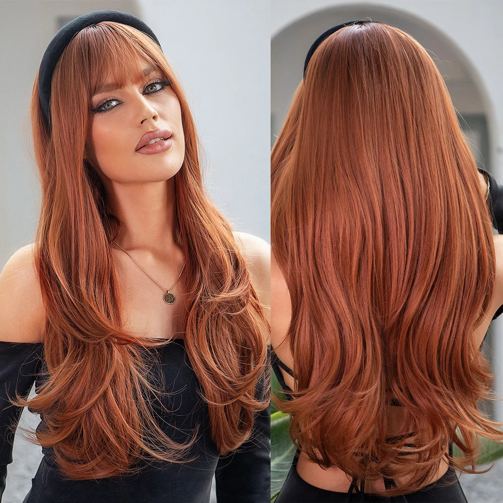 Red Brown Copper Ginger Long Wavy Synthetic Hair Wigs for Black Women Body Wave Ombre Wig Cosplay Natural Heat Resistant Wig