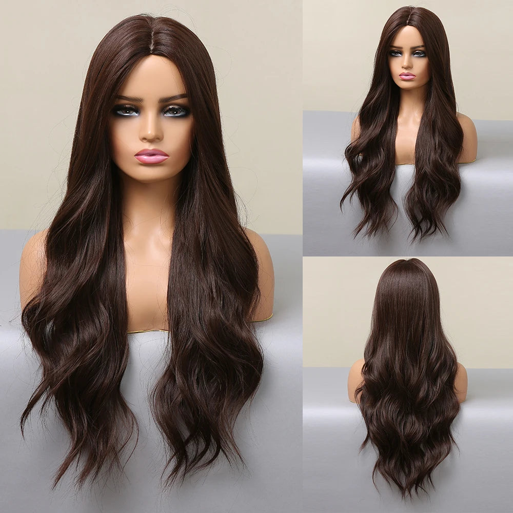 Red Brown Copper Ginger Long Wavy Synthetic Hair Wigs for Black Women Body Wave Ombre Wig Cosplay Natural Heat Resistant Wig