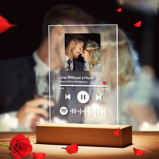 Custom photo music album cover night lamp engraved name song photo frame wooden base acrylic lamp gift