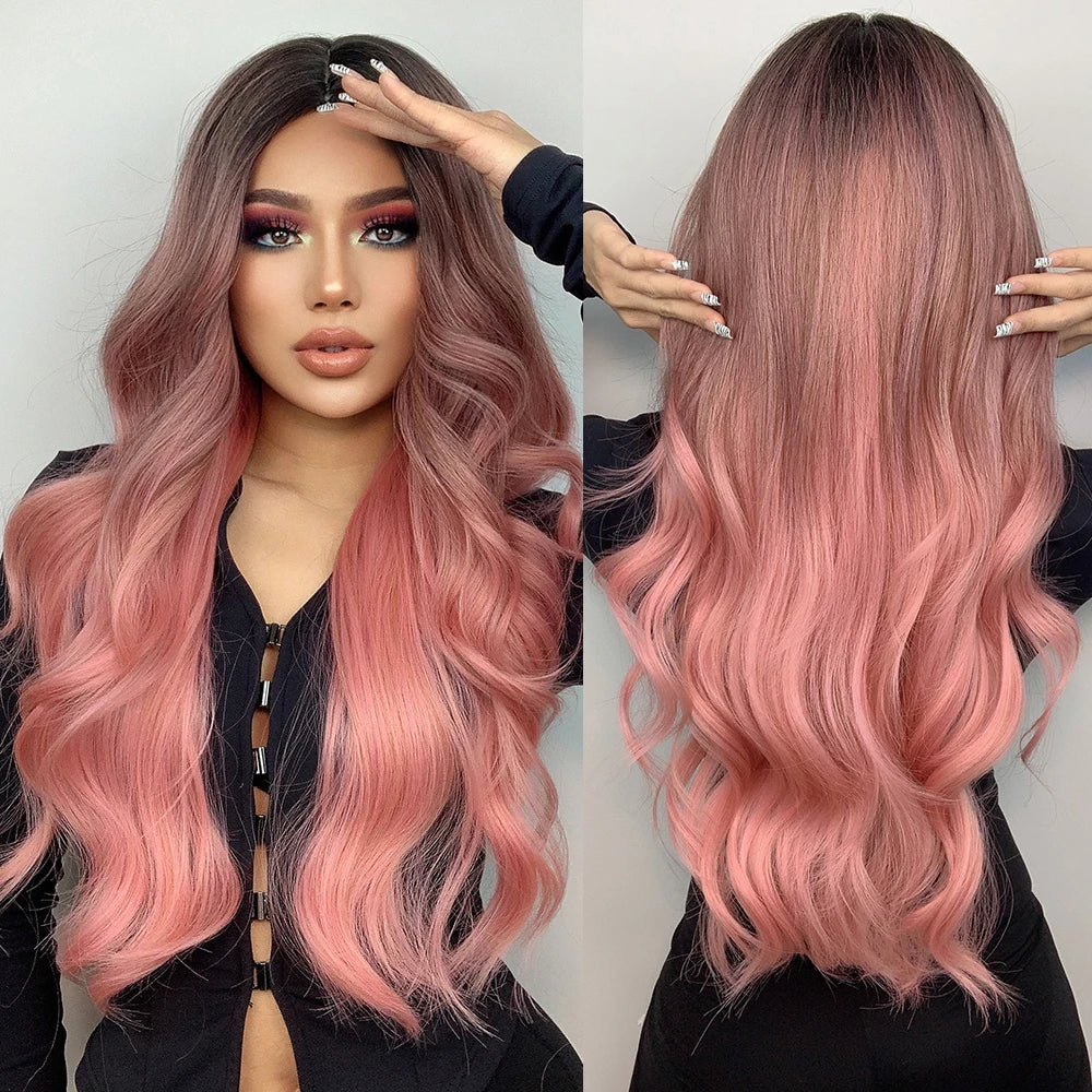 Red Brown Copper Ginger Long Wavy Synthetic Hair Wigs for Black Women Body Wave Ombre Wig Cosplay Natural Heat Resistant Wig