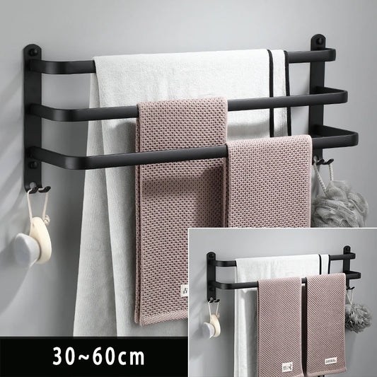 3 Tier Towel Rack with Hook Space Aluminum Towel Holder Storage Organizer Wall Mounted for Bathroom Kitchen Hotel Black