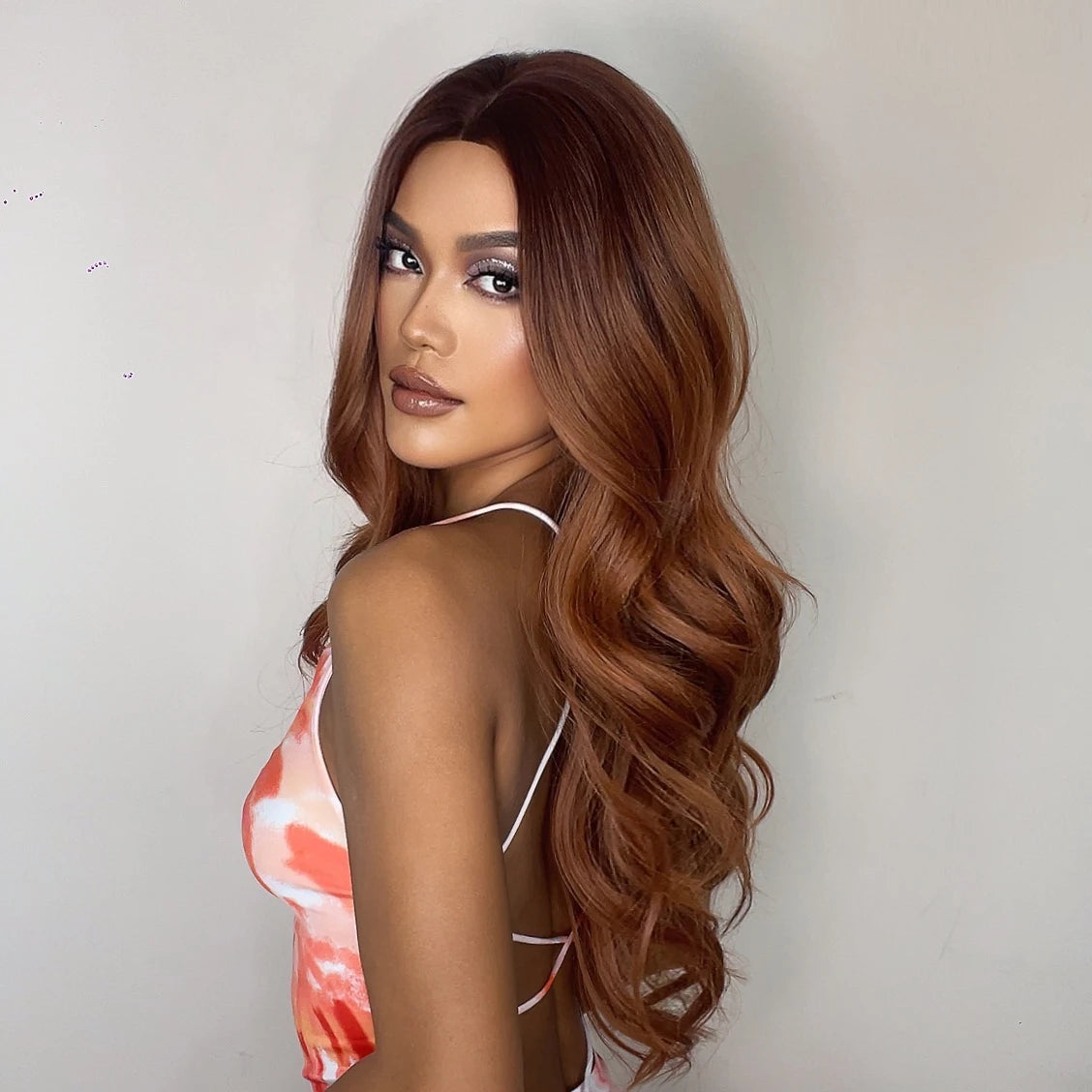 Red Brown Copper Ginger Long Wavy Synthetic Hair Wigs for Black Women Body Wave Ombre Wig Cosplay Natural Heat Resistant Wig