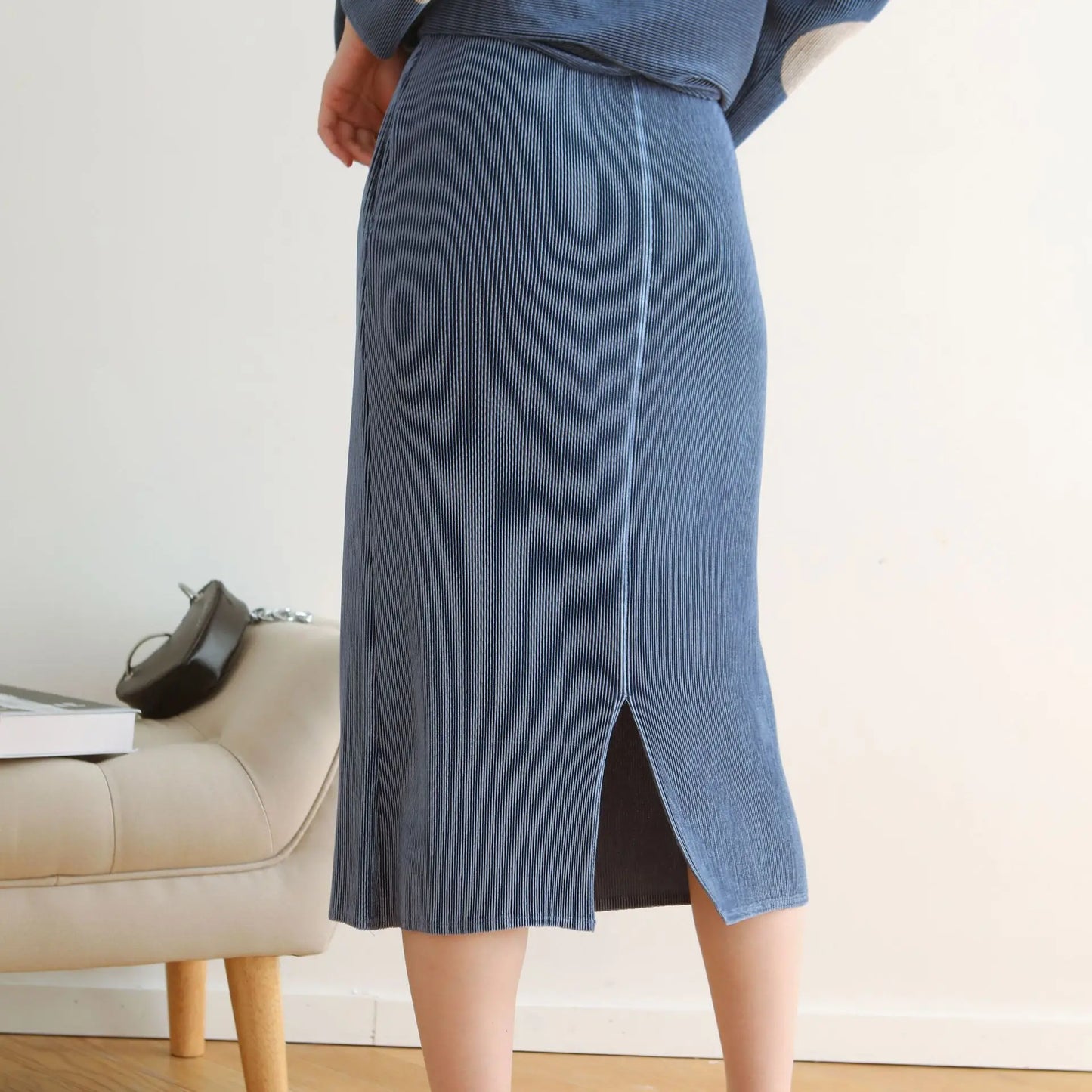 Women's high neck T-shirt + pencil skirt Miyak Pleated Fashion plus size loose polka-dot print top